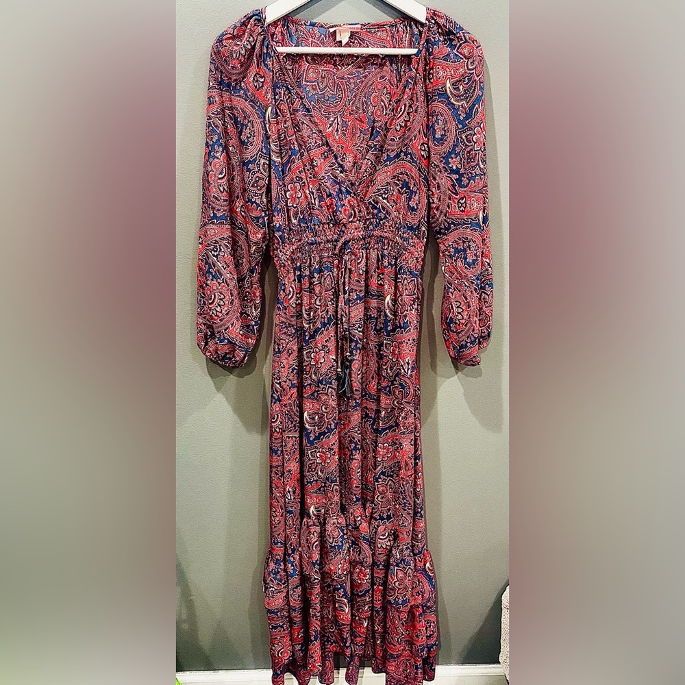 Anthropologie Red and Blue Paisley Dress